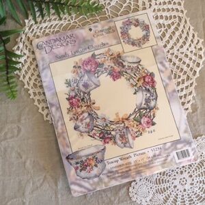 Vintage Teacup Wreath Counted Cross Stitch Kit Candamar New Y2K